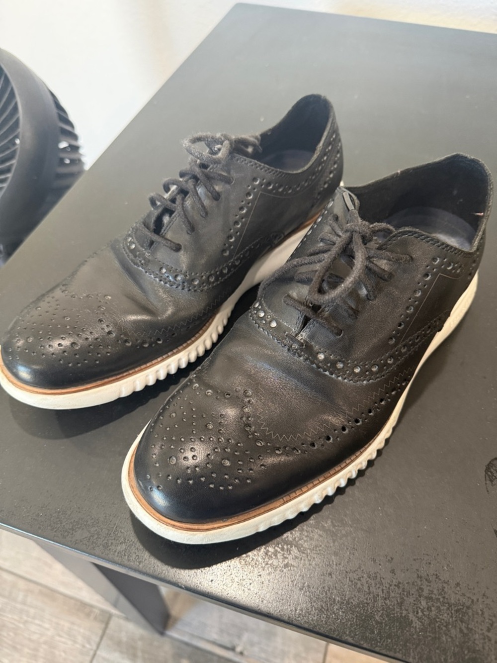 Cole Haan Zero Grand Black Leather Wingtip Shoes